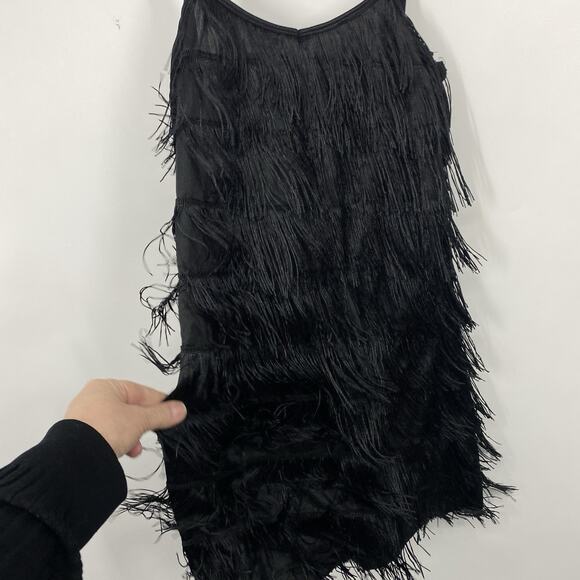 Dreamgirl Flirty Flapper Fringe Dress Black size Large Strappy 20s Gatsby Fancy - Picture 11 of 12